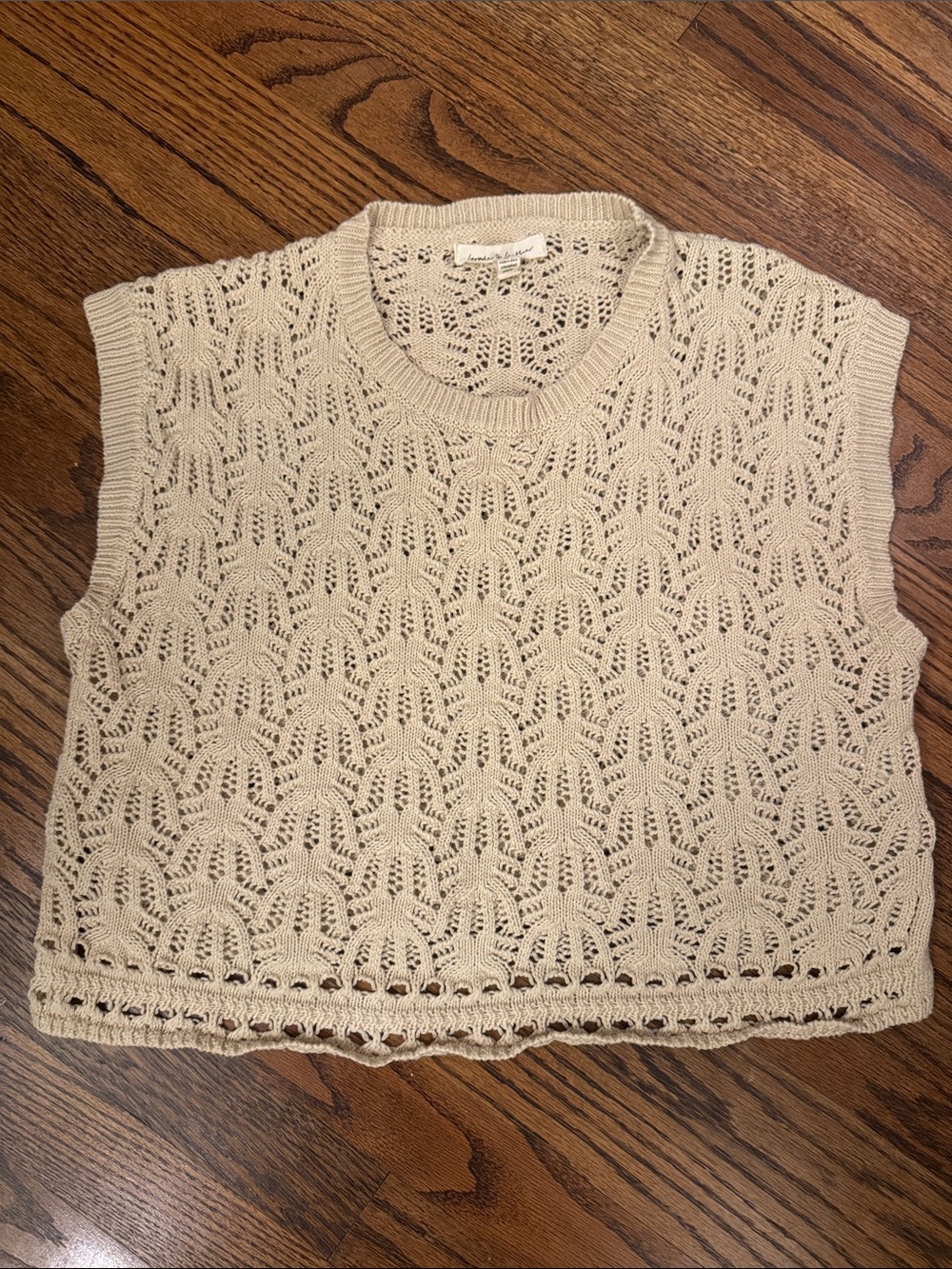 Grade & Gather Crochet Knit Cream Crop Top Sweater